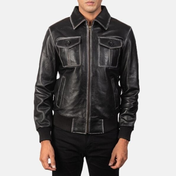 Black Leather Bomber Jacket zipper