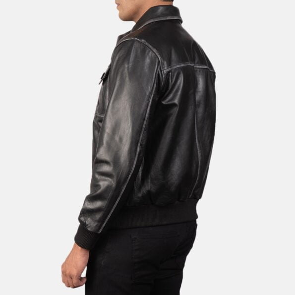 Black Leather Bomber Jacket shoulder side