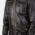Aaron Black Leather Bomber Jacket