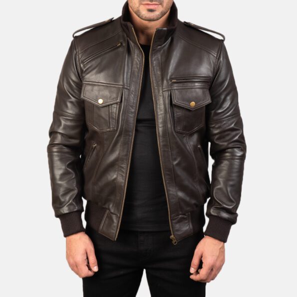 columbus Brown Leather Bomber Jacket