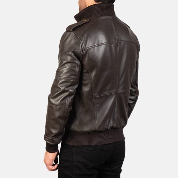 Brown Leather Bomber Jacket back side