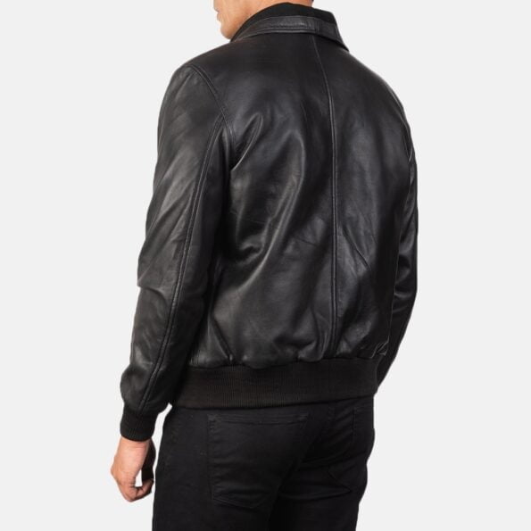 Black Leather Bomber Jacket back side