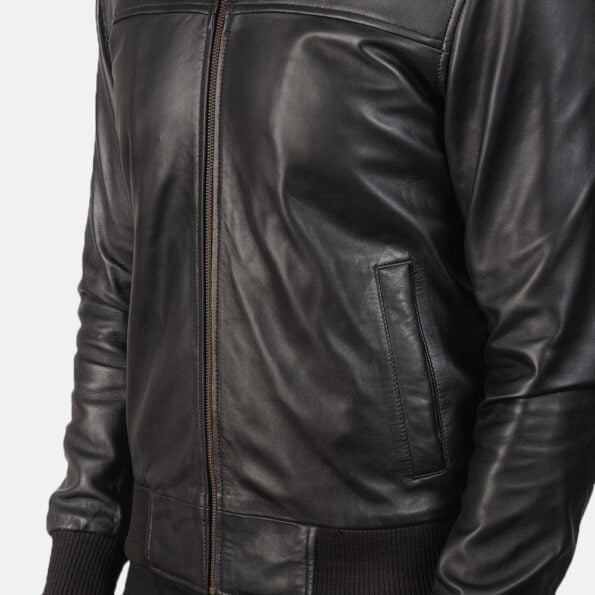 Black Leather Bomber Jacket side pocket