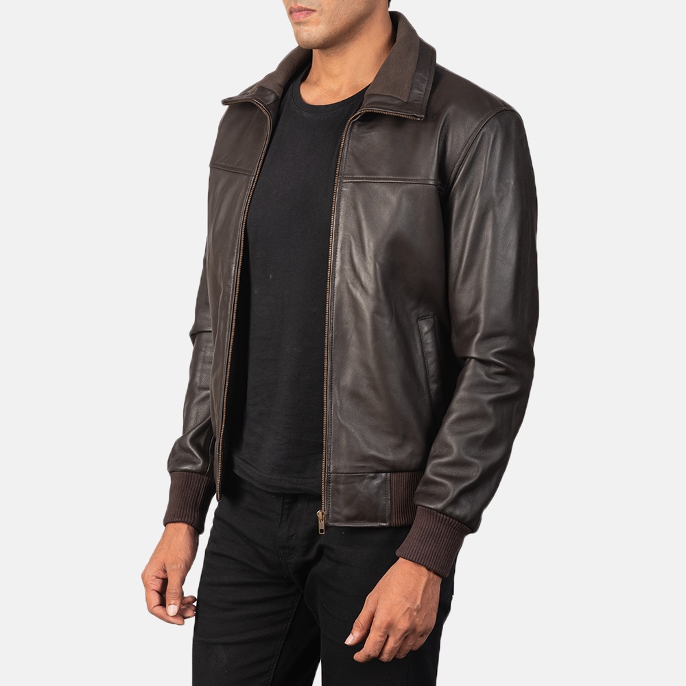 Air Rolf Brown Leather Bomber Jacket1