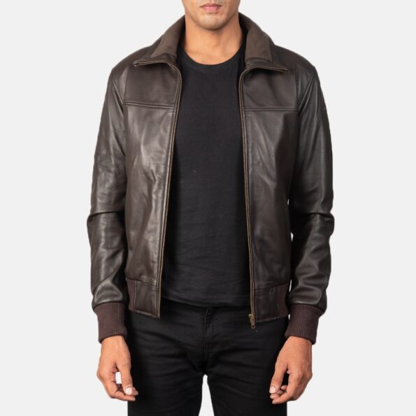 columbus Brown Leather Bomber Jacket