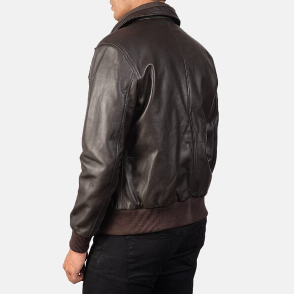 Brown Leather Bomber Jacket back side