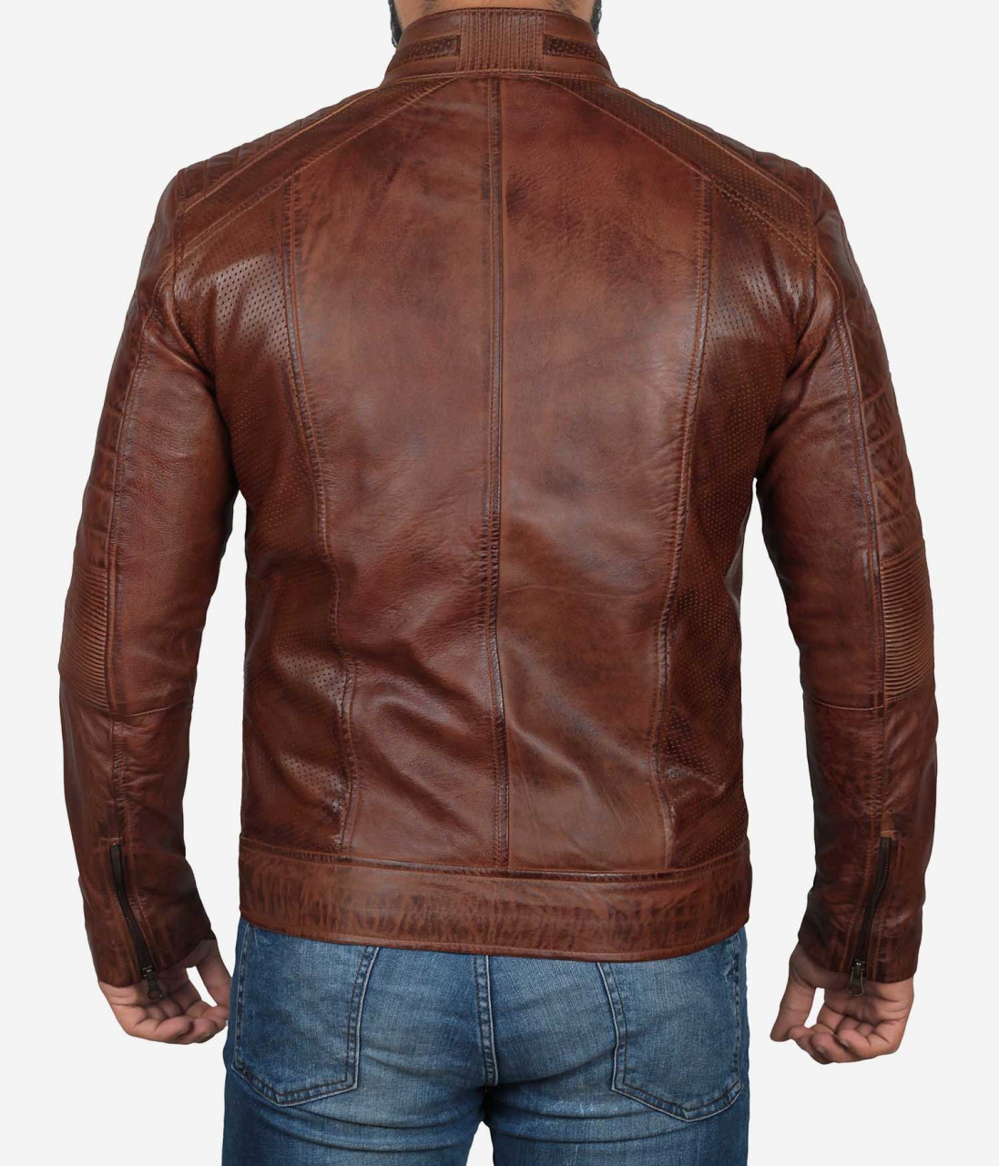 Austin Mens Distressed Brown Leather Cafe Racer Jacket5