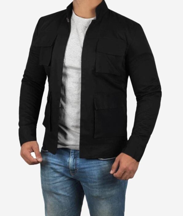 Black our pocket Cotton Jacket Men front design