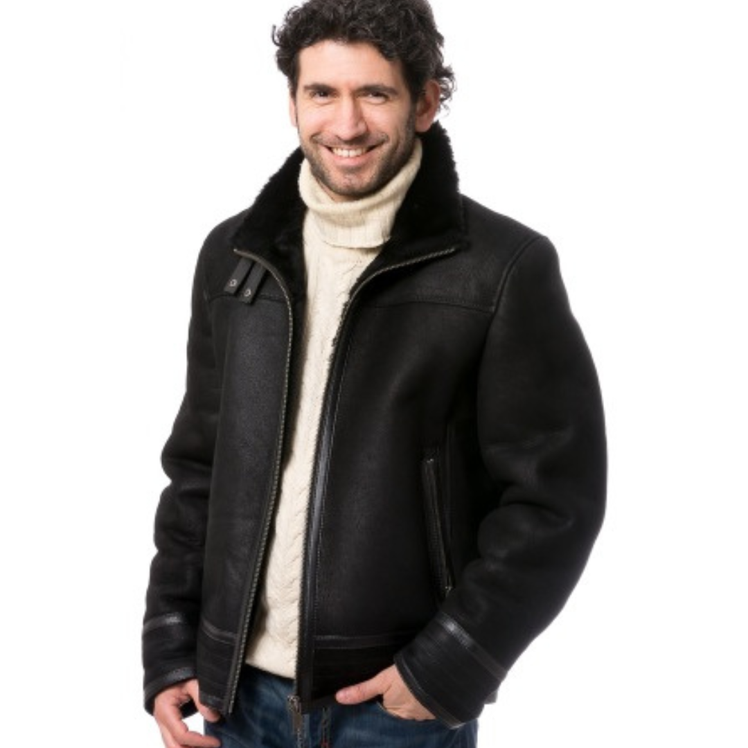 Black Shearling Leather Jacket (4)