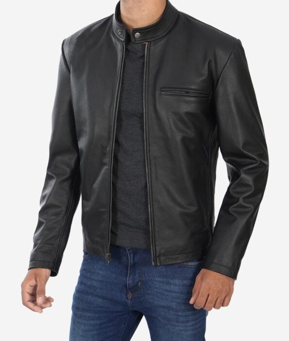 front pocket Button Collar Cowhide Jacket