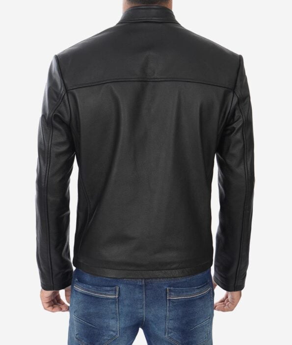 Button Collar Cowhide Jacket back side