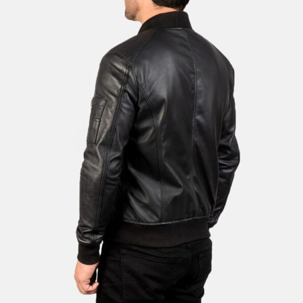 Black Leather Bomber Jacket back design