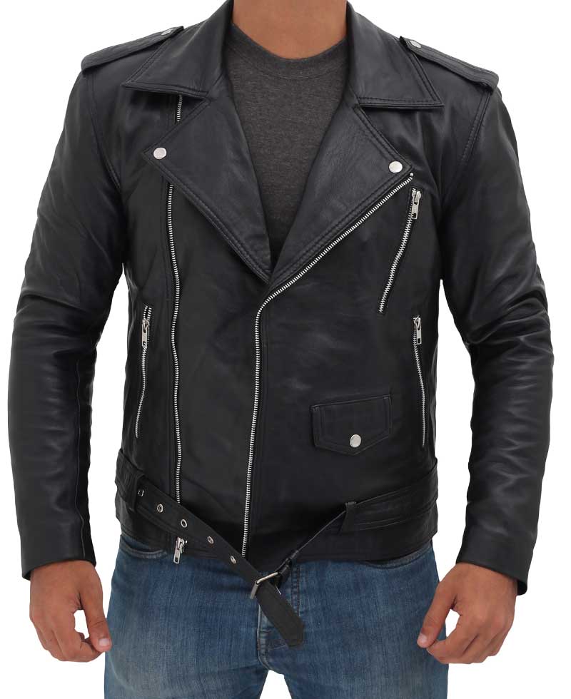 Brando Motorcycle Mens Black Asymmetrical Leather Jacket3