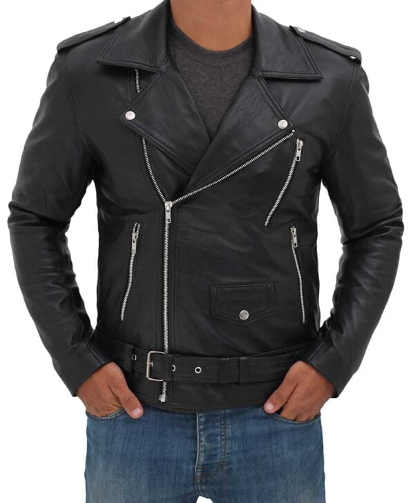 full zipper black leather jacket