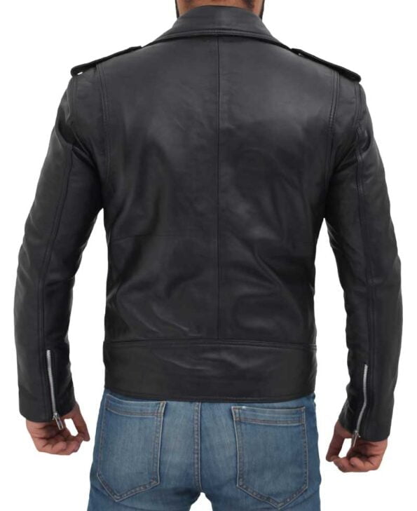 back side black leather jacket