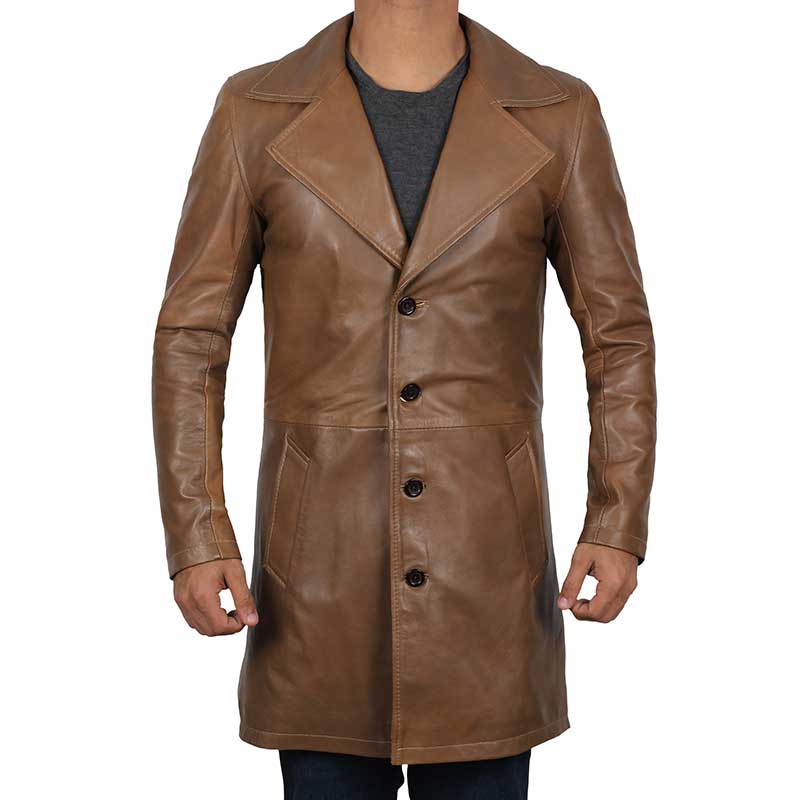 Brown 3 Quarter Real Lambskin Leather Mid Length Coat Mens5