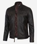 Claude Mens Biker Brown Quilted Distressed Leather Jacket
