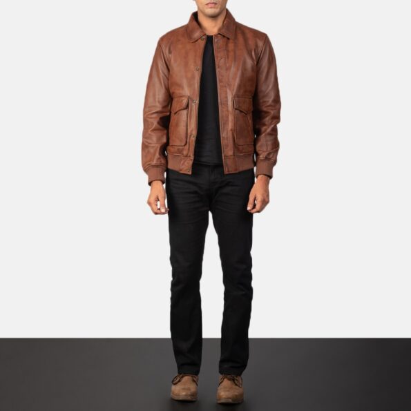 Brown A2 Leather Bomber Jacket img01