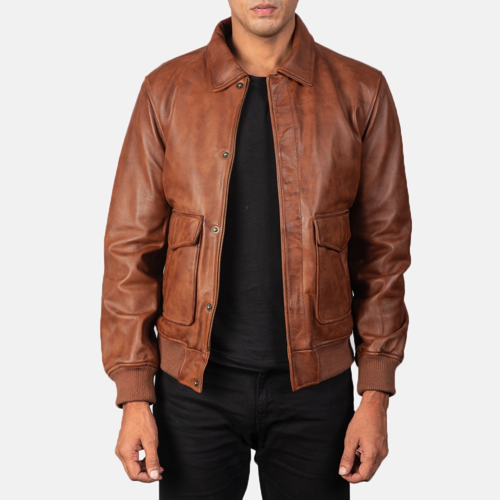 Coffmen Brown A2 Leather Bomber Jacket2