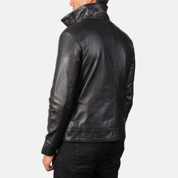 wearing biker leather jacket