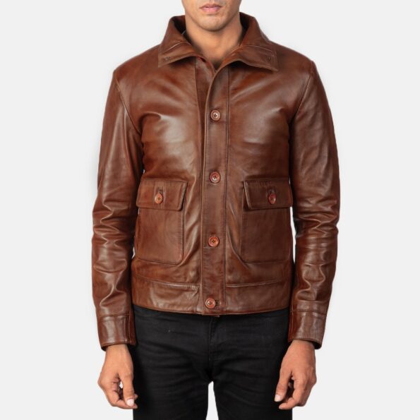 front button leather jacket