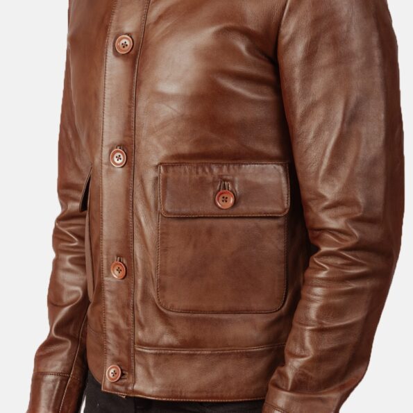 man brown leather jacket