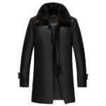 Delta Black Shearling Collar 34 Length Leather Coat Mens