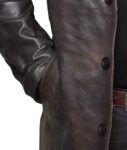 Distressed Brown 34 Length Leather Coat Mens