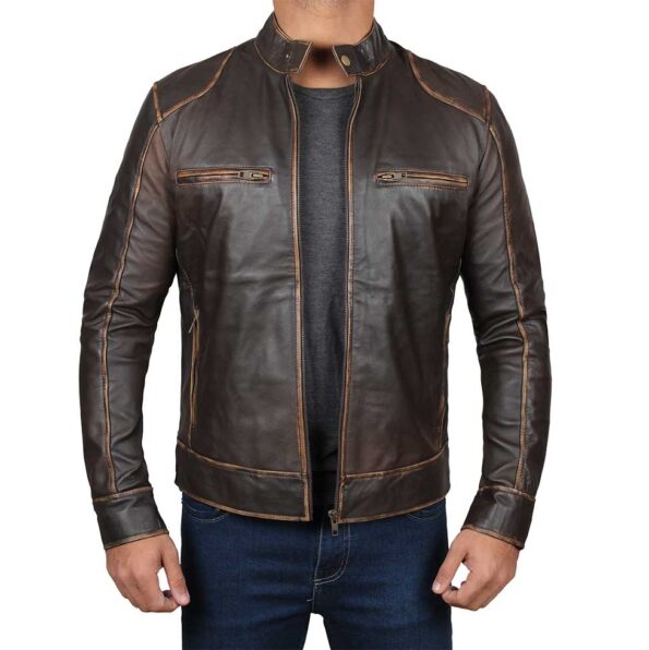 Leather Café Racer Jacket front side