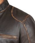 Dodge Vintage Brown Leather Cafe Racer Jacket