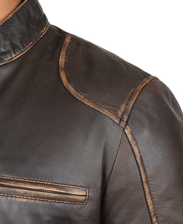 Leather Café Racer Jacket shoulder side