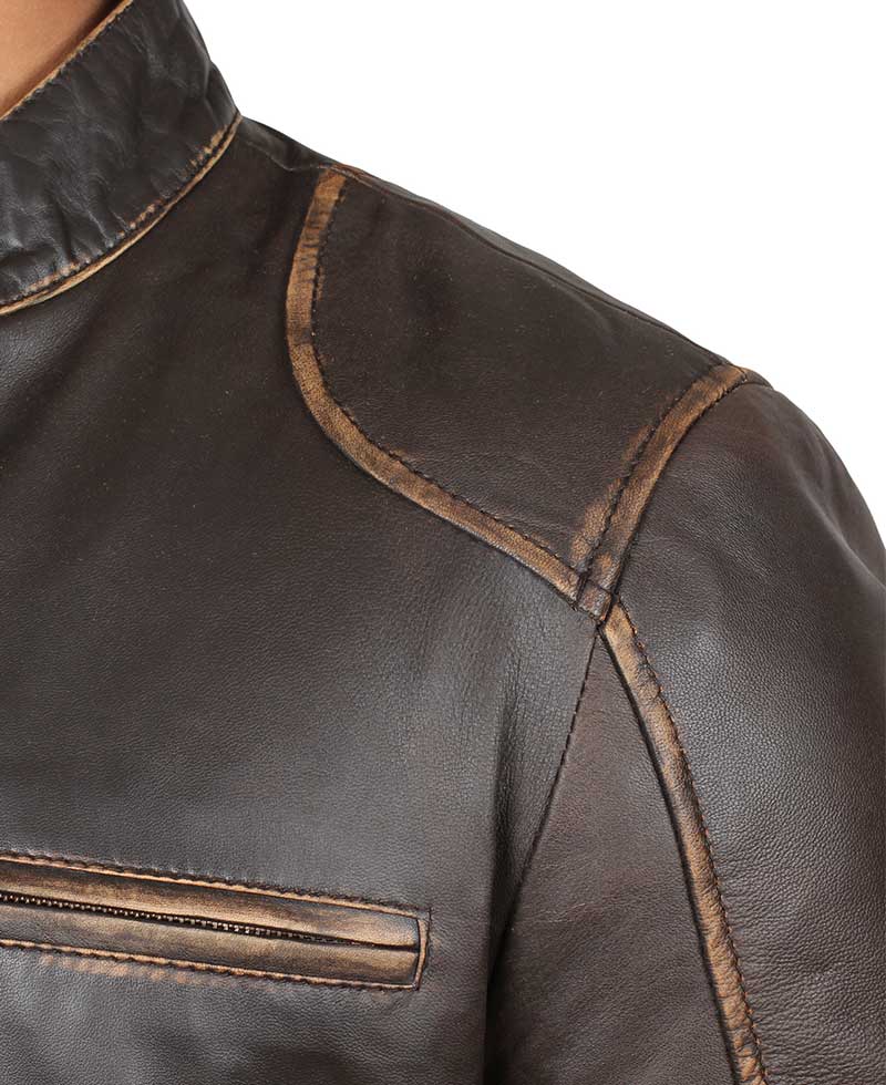 Dodge Vintage Brown Leather Cafe Racer Jacket2