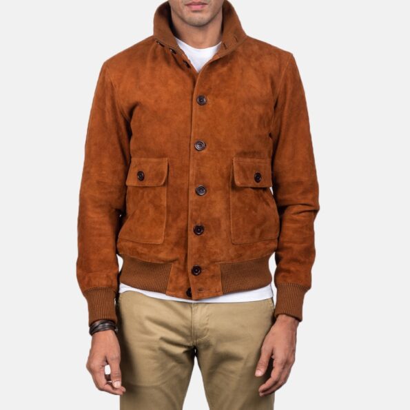 Brown Suede Bomber Jacket img01