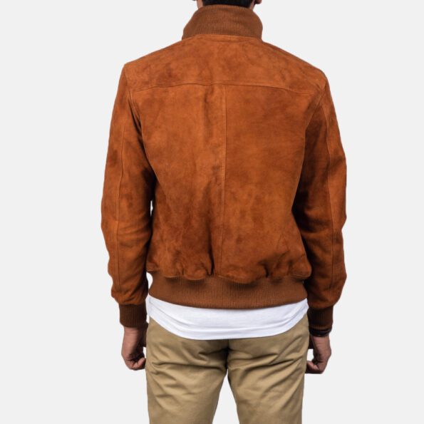 Brown Suede Bomber Jacket back said