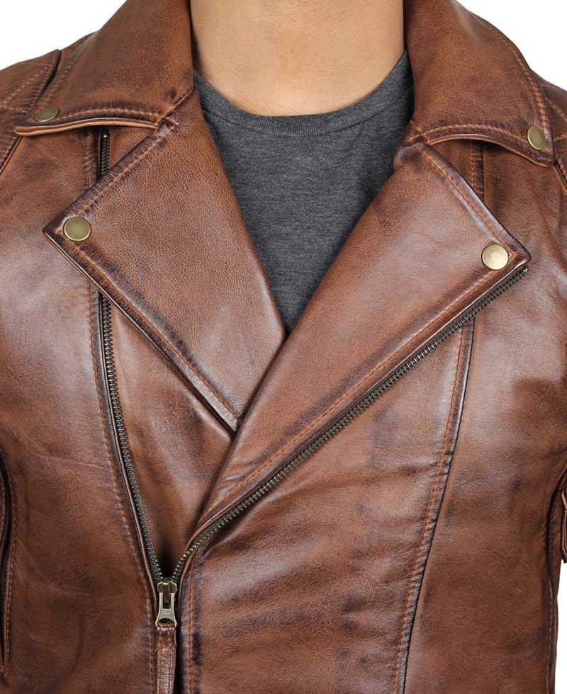 Frisco Quilted Asymmetrical Brown Motorcycle Leather Jacket1