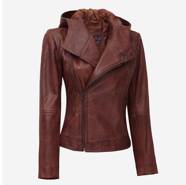 Asymmetrical Brown Leather Jacket front design