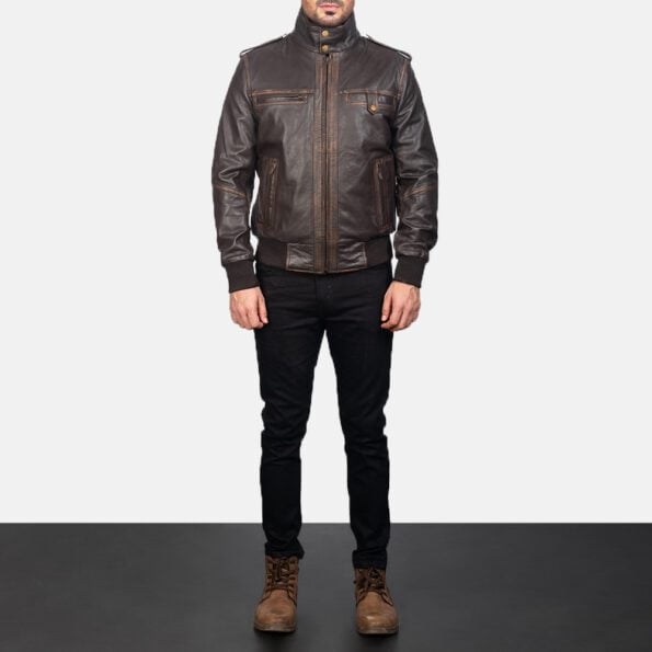 Brown Leather Bomber Jacket