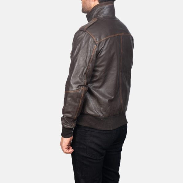 Brown Leather Bomber Jacket back said