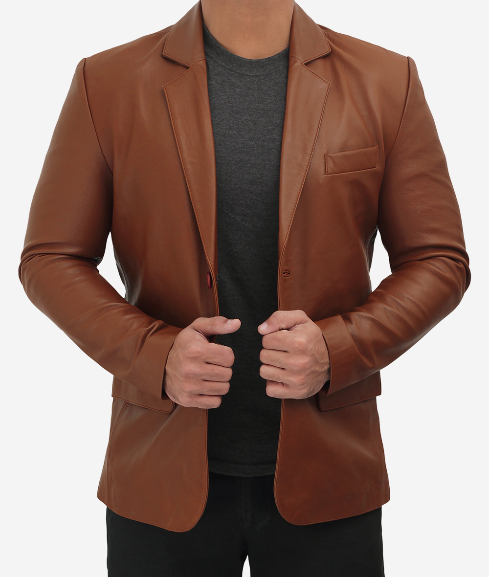 Glendale Mens Brown Leather Blazer5