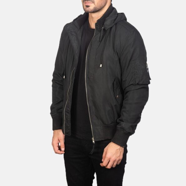 Black Hooded Bomber Jacket img02