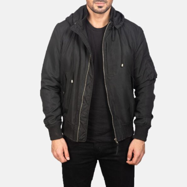 Black Hooded Bomber Jacket img01