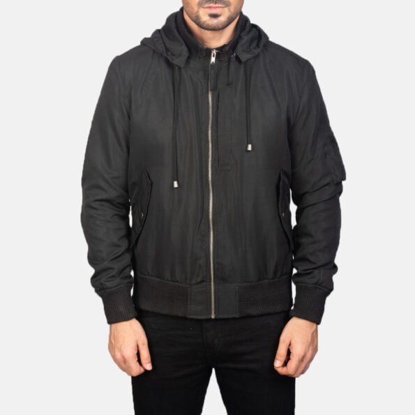 Black Hooded Bomber Jacket full zipper