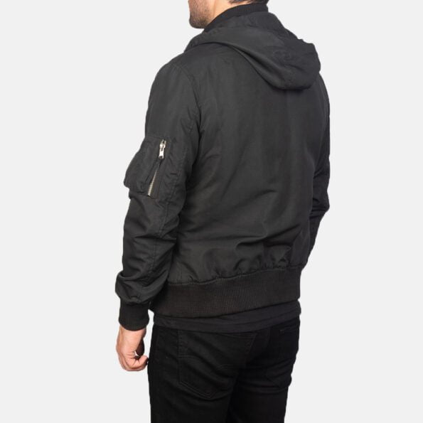 Black Hooded Bomber Jacket back sait