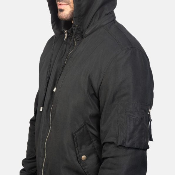 Black Hooded Bomber Jacket hood