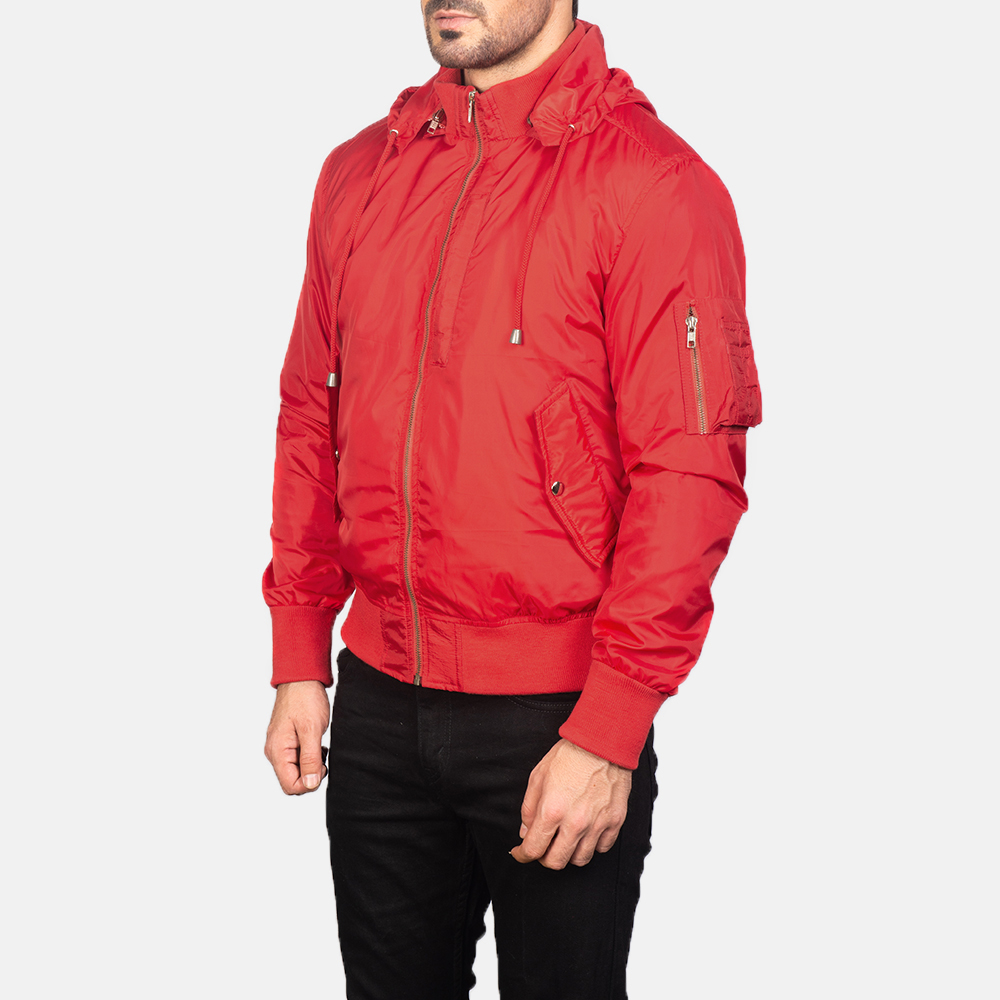 Hanklin Ma-1 Red Hooded Bomber Jacket1