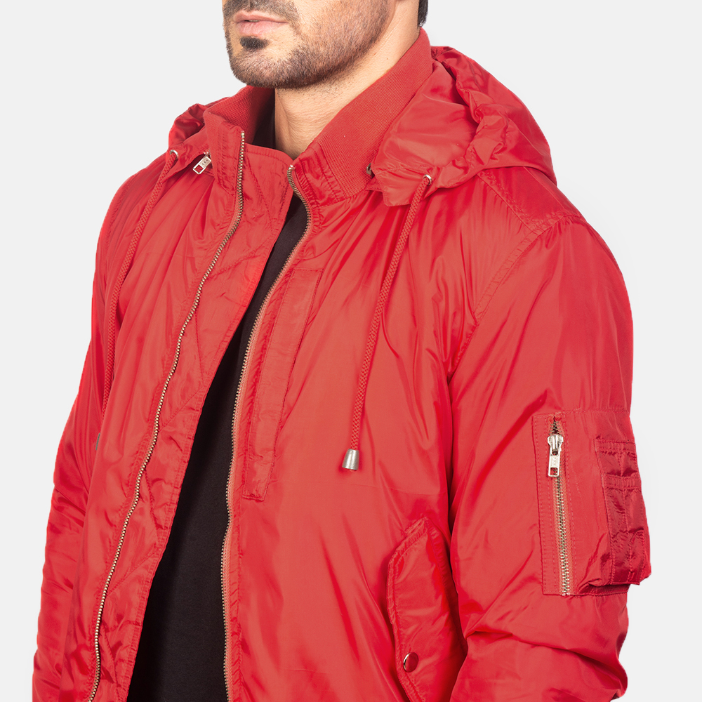 Hanklin Ma-1 Red Hooded Bomber Jacket5