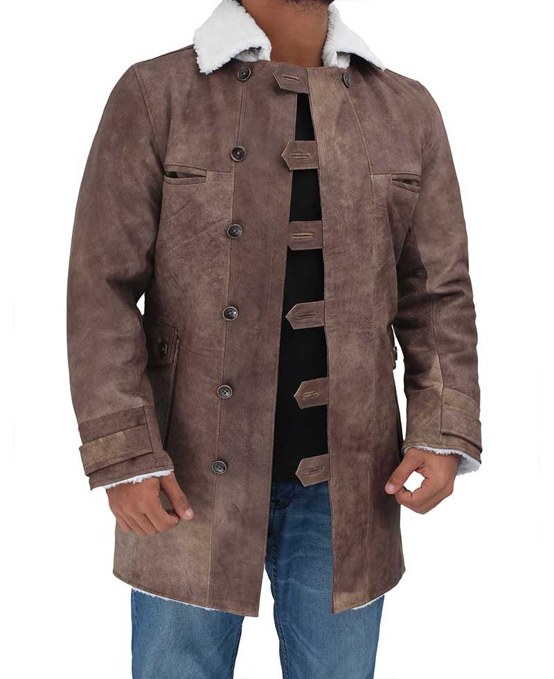 Hardy Mens 3 4 Length Distressed Shearling Brown Leather Coat2