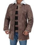 Hardy Mens 3 4 Length Distressed Shearling Brown Leather Coat