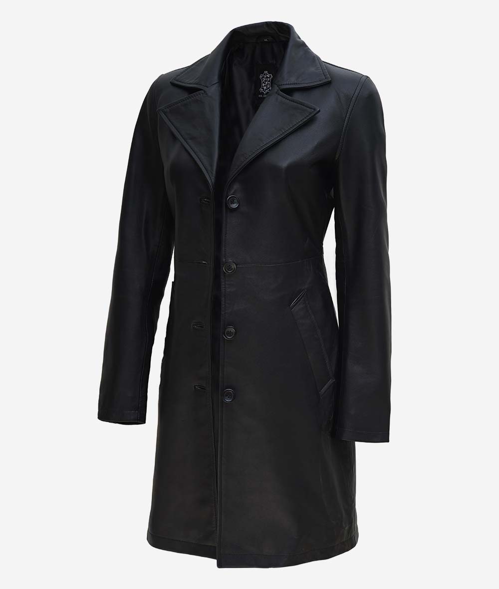 Jackson Womens Long Black Leather Coat1