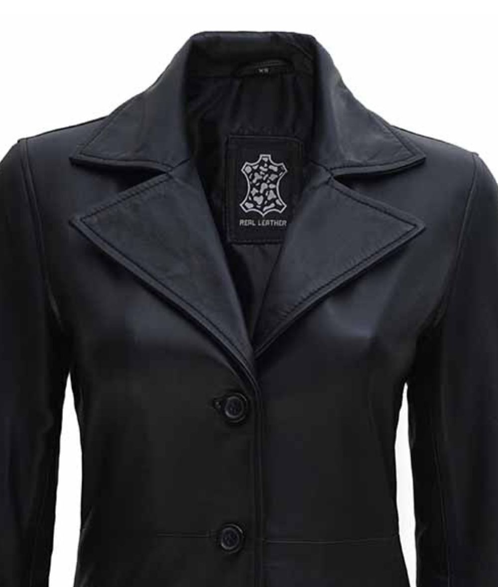 Jackson Womens Long Black Leather Coat2